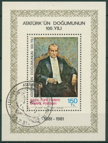 Türkisch-Zypern 1981 Geburtstag von Atatürk Block 2 gestempelt (C6666)