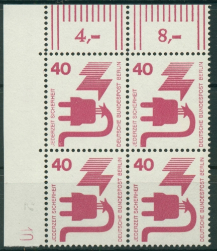 Berlin 1971 Unfallverhütung Druckerzeichen 407 DZ 10 Ecke 4er-Block postfrisch