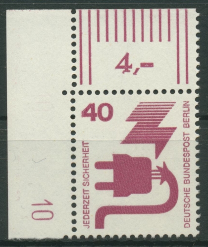 Berlin 1971 Unfallverhütung mit Druckerzeichen 407 DZ 10 Ecke postfrisch
