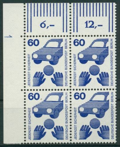 Berlin 1971 Unfallverhütung Druckerzeichen 409 DZ 1 Ecke 4er-Block postfrisch