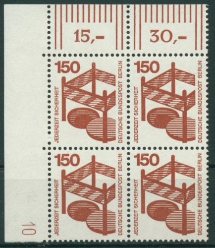 Berlin 1971 Unfallverhütung Druckerzeichen 411 DZ 10 Ecke 4er-Block postfrisch