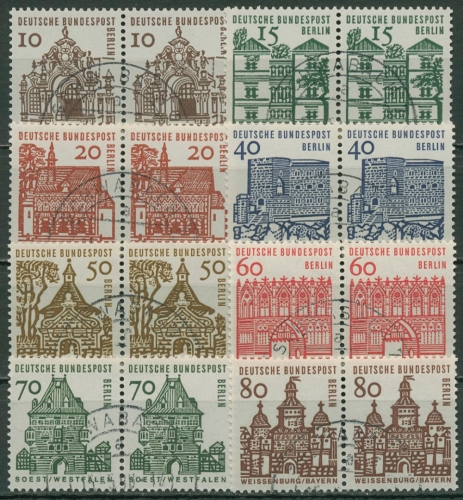 Berlin 1964/65 kleine Bauwerke Bogenmarken waag. Paare 242/49 gestempelt