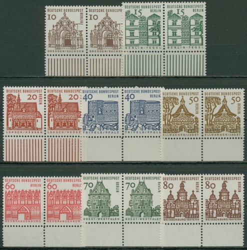 Berlin 1964/65 kleine Bauwerke waagerechte Paare 242/49 Unterrand postfrisch