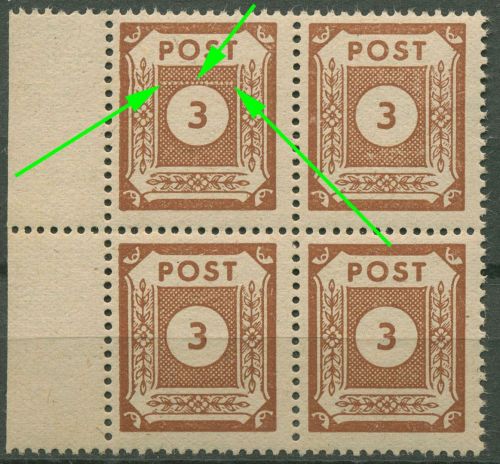 SBZ Ost-Sachsen 1945 Ziffernserie Plattenfehler 56 a I 4er-Block postfrisch