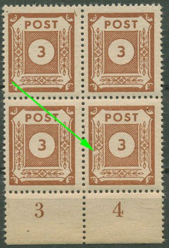 SBZ Ost-Sachsen 1945 Ziffernserie mit Plattenfehler 56 a X 4er-Block postfrisch