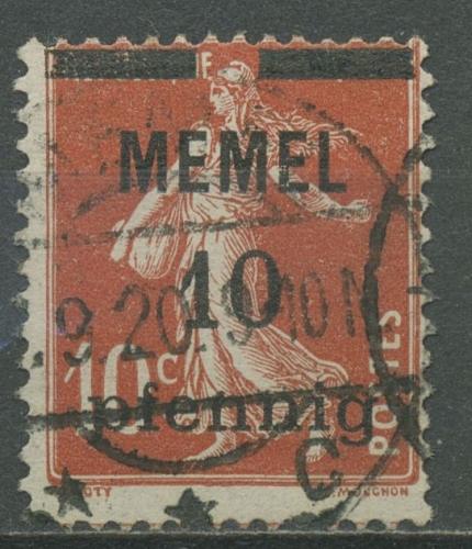 Memelgebiet 1920 Freimarke Frankreich mit Aufdruckfehler 19 y I gestempelt