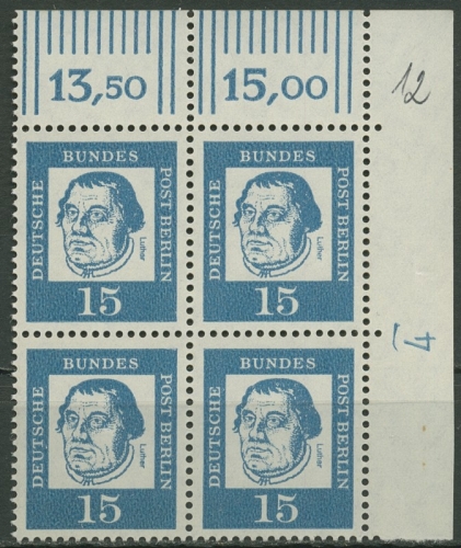 Berlin 1961 Bed. Deutsche Druckerzeichen 203 DZ 4 4er-Block Ecke postfrisch