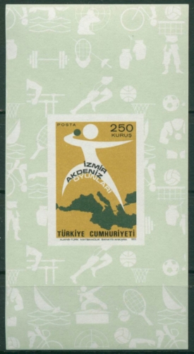 Türkei 1971 Mittelmeerspiele: Landkarte, Kugelstoßer Block 15 postfrisch (C6700)