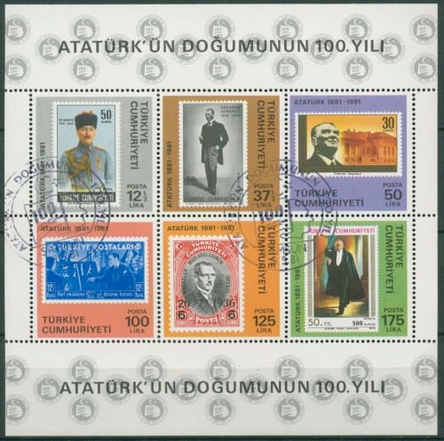 Türkei 1981 100. Geburtstag von Kemal Atatürk Block 19 gestempelt (C6707)