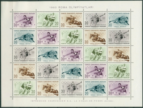 Türkei 1960 Olympiade Rom: Ringen, Fußball 1769/73 ZD-Bogen postfrisch (SG6744)