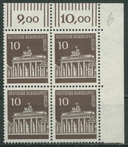 Berlin 1966 Brandenburger Tor 4er-Block Ecke oben rechts 286 postfrisch