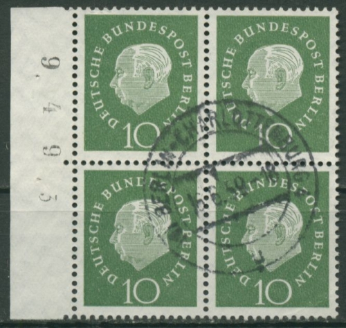 Berlin 1959 Heuss Medaillon 4er-Block mit Bogen-Nummer 183 Bg.-Nr. gestempelt