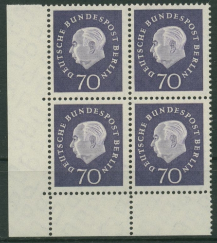 Berlin 1959 Heuss Medaillon 4er-Block Ecke 3 unten links 186 postfrisch