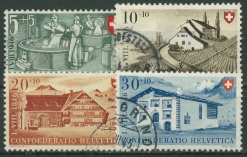 Schweiz 1946 Pro Patria Berufe und Landhäuser (II) 471/74 gestempelt