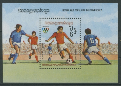 Kambodscha 1983 Olympiade Los Angeles: Fussball Block 128 postfrisch (C6788)