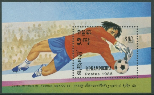 Kambodscha 1985 Fussball-WM Mexiko: Torwartparade Block 142 postfrisch (C6796)