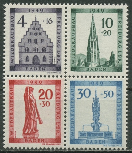 Französische Zone: Baden 1949 Wiederaufbau Herzstück Block 1A 38/41 A postfrisch