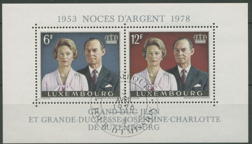 Luxemburg 1978 Silberhochzeit v. Großherzog Jean Block 11 gestempelt (C90006)