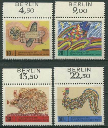 Berlin 1971 Jugend: Kinderzeichnungen Oberrand Inschrift BERLIN 386/89 postfr.