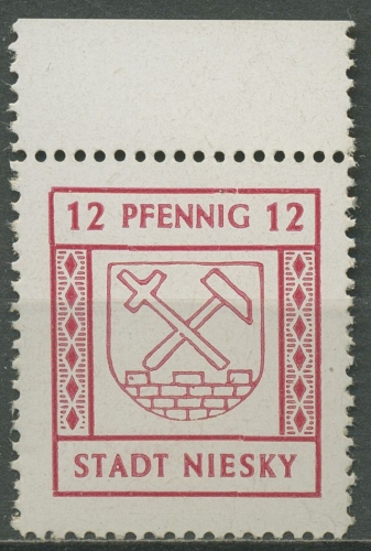 Niesky (Oberlausitz) 1945 Freimarke 4 Oberrand postfrisch