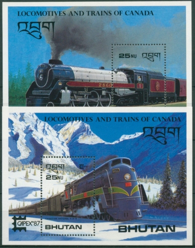 Bhutan 1987 CAPEX '87: Kanadische Lokomotiven Block 143/44 postfrisch (C30094)