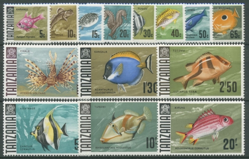 Tansania 1967 Fische Feuerfisch Picassofisch 19/34 ohne 27 u. 30 postfrisch
