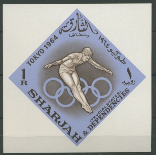 Sharjah 1964 Olympiade Tokio: Wasserspringen Block 5 postfrisch (C30140)