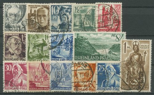 Französische Zone: Rheinland-Pfalz 1947 Persönlich. u. Ansichten 1/15 gestempelt