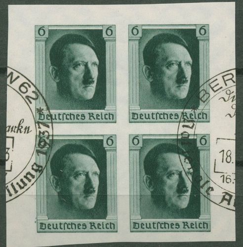 Deutsches Reich 1937 A. Hitler Einzelmarke aus Block 8, 647 4er-Block gestempelt