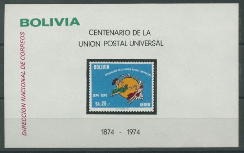 Bolivien 1975 100 Jahre Weltpostverein UPU Block 65 postfrisch (C22834)