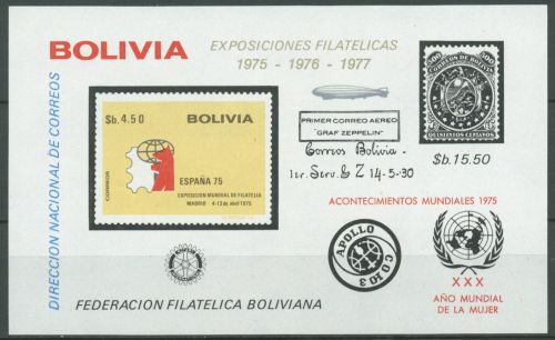 Bolivien 1975 Briefmarkenausstellung ESPANA Zeppelin Block 54 postfrisch (C63399)