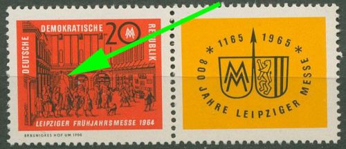 DDR 1964 Leipziger Messe mit Plattenfehler 1013 F 5 in W Zd 120 postfrisch