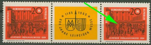 DDR 1964 Leipziger Messe mit Plattenfehler 1013 F 5 in W Zd 124 postfrisch