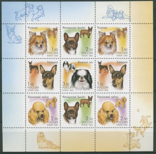 Russland 2000 Hunde Zwergpudel Bulldogge Kleinbogen 837/41 K postfrisch (C16818)