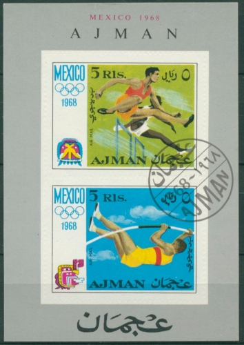 Ajman 1968 Olympiade Mexiko: Stabhochsprung Block 32 A gestempelt (C30180)