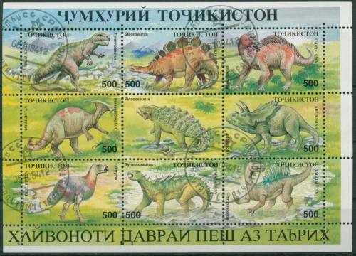 Tadschikistan 1994 Prähist. Tiere Dinosaurier 50/57 ZD-Bogen gestempelt (C30265)