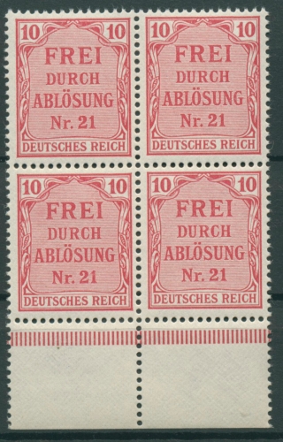Deutsches Reich Dienstmarken 1903 für Preußen D 4 Unterrand 4er-Block postfrisch