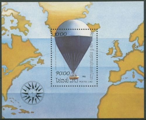 Laos 1983 200 Jahre Luftfahrt Ballon Double Eagle Block 94 postfrisch (C30288)