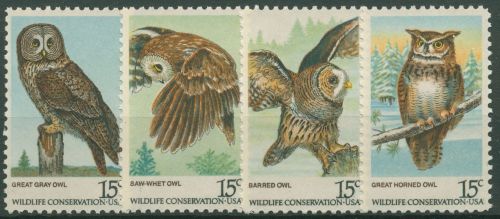 USA 1978 Naturschutz Vögel Eulen Bartkauz Uhu 1358/61 postfrisch