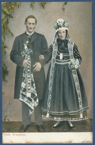 Hessisches Brautpaar in Trachten, ungebraucht (AK1544)