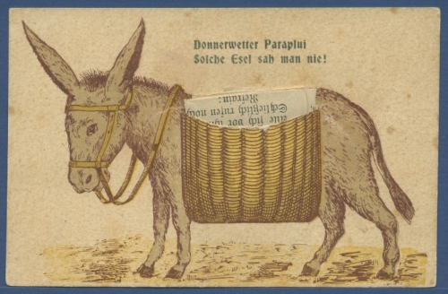 Esel trägt Korb mit dem Text der Eselspolka, ungebraucht (AK1537)