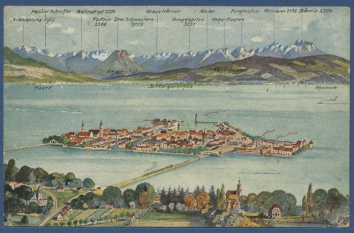 Lindau am Bodensee mit Alpenpanorama, gelaufen 1921 (AK1506)
