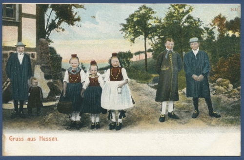 Gruß aus Hessen Mädchen und Männer in Tracht, ungebraucht (AK1476)