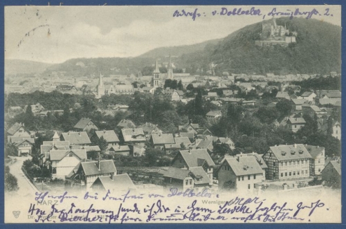 Wernigerode Altstadt mit Schloß, gelaufen 1903 (AK1549)