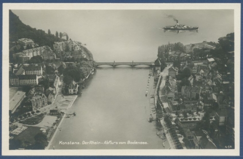 Konstanz Der Rhein Abfluß vom Bodensee, Luftbild, ungebraucht (AK1582)