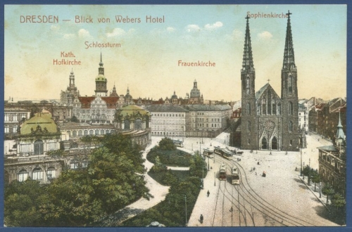 Dresden Blick von Webers Hotel Sophienkirche Frauenkirche, ungebraucht (AK1605)