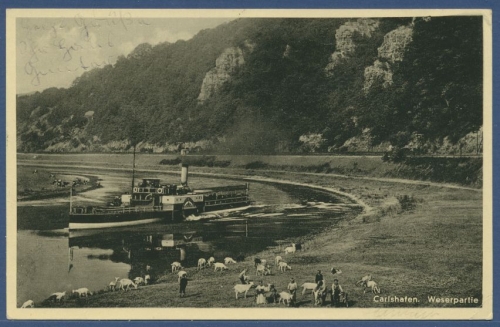 Carlshafen Weserpartie Raddampfer, gelaufen 1936 (AK1717)