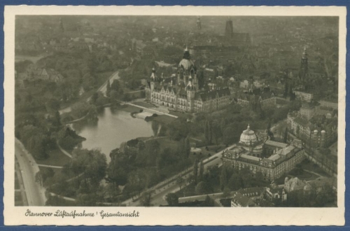 Hannover Maschpark Rathaus und Landesmuseum Luftbild, ungebraucht (AK1689)