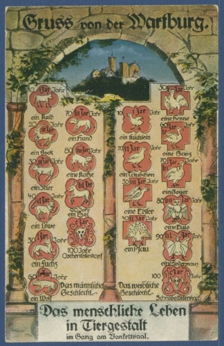 Gruß von d. Wartburg, Das menschliche Leben in Tiergestalt, ungebraucht (AK1752)