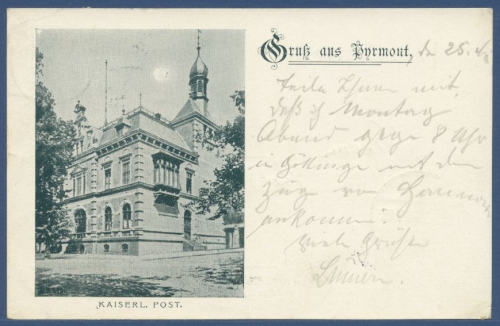 Gruß aus Pyrmont Kaiserliches Postamt, gelaufen 1902 (AK1745)